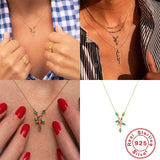 925 Silver Green Coral Shape Pendant Necklace Women Girls Jewelry Gift