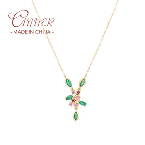 925 Silver Green Coral Shape Pendant Necklace Women Girls Jewelry Gift