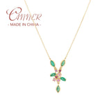 925 Silver Green Coral Shape Pendant Necklace Women Girls Jewelry Gift