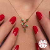 925 Silver Green Coral Shape Pendant Necklace Women Girls Jewelry Gift