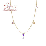 925 Silver Chain Necklace Purple Zircon INS Creative Wild Personality