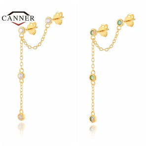 925 Silver Tassel Pendant Huggie Drop Earrings