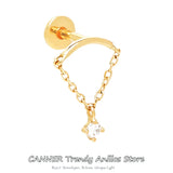 925 Silver Spiral Piercing Stud Earrings Zircon Chain Tassel Ear Studs