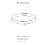 925 Silver Charm Bracelet Heart Shaped Zircon Chain 2pcs