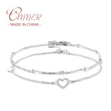 925 Silver Charm Bracelet Heart Shaped Zircon Chain 2pcs