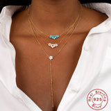 925 Silver Chocker Necklace Y-Shape Pendant Wedding Jewelry