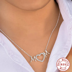 925 Silver Choker Necklace Love Heart Mom Birthday Pendant Charms Jewel
