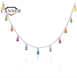 925 Silver Choker Necklace Colorful Pendants Chain Jewelry