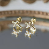 925 Silver Small Cross Piercing Stud Earrings CZ Party Jewelry