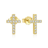 925 Silver Small Cross Piercing Stud Earrings CZ Party Jewelry