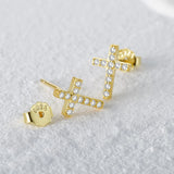 925 Silver Small Cross Piercing Stud Earrings CZ Party Jewelry