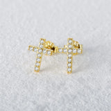 925 Silver Small Cross Piercing Stud Earrings CZ Party Jewelry