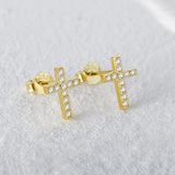925 Silver Small Cross Piercing Stud Earrings CZ Party Jewelry