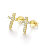 925 Silver Small Cross Piercing Stud Earrings CZ Party Jewelry