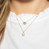 925 Silver Clavicle Chain Necklace Turquoise Zircon Fan Versatile Jewelry