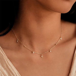 925 Silver Zircon Star Pendant Necklace for Girls
