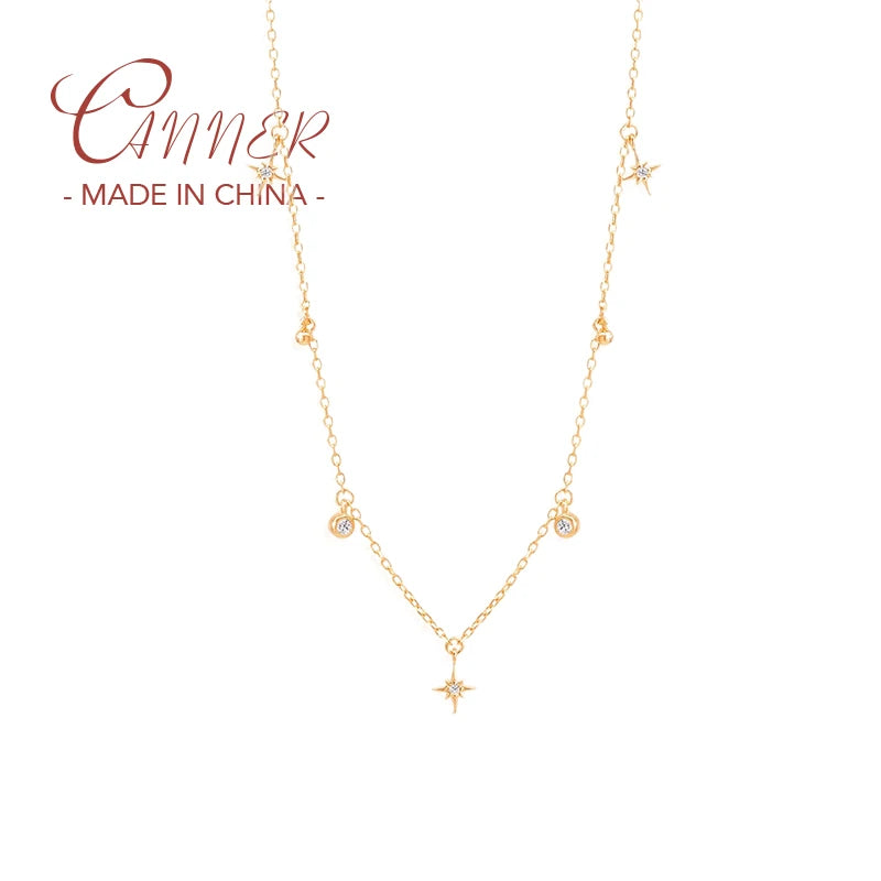 925 Silver Zircon Star Pendant Necklace for Girls