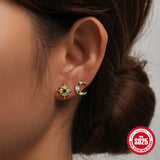 925 Silver Crystal Stud Earrings Heart Star Moon Piercing Jewelry
