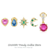 925 Silver Crystal Stud Earrings Heart Star Moon Piercing Jewelry