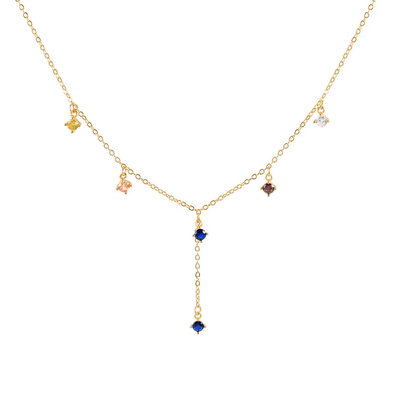 925 Silver Colorful CZ Chains Necklace Women Wedding Party Jewelry