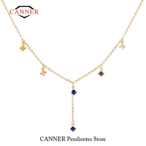 925 Silver Colorful CZ Chains Necklace Women Wedding Party Jewelry