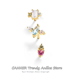 925 Silver CZ Diamond Stud Earring Geometric Ear Stud Set Gift