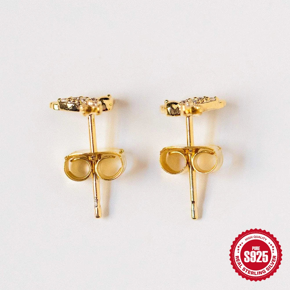 925 Silver CZ Bird Stud Earrings 18K Plated Vintage Jewelry