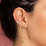 925 Silver CZ Long Tassel Chain Ear Stud Earrings Party Jewelry