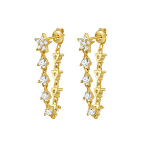 925 Silver CZ Long Tassel Chain Ear Stud Earrings Party Jewelry