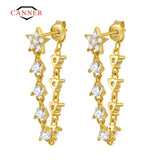 925 Silver CZ Long Tassel Chain Ear Stud Earrings Party Jewelry