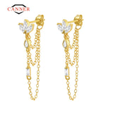 925 Silver CZ Long Tassel Chain Ear Stud Earrings Party Jewelry
