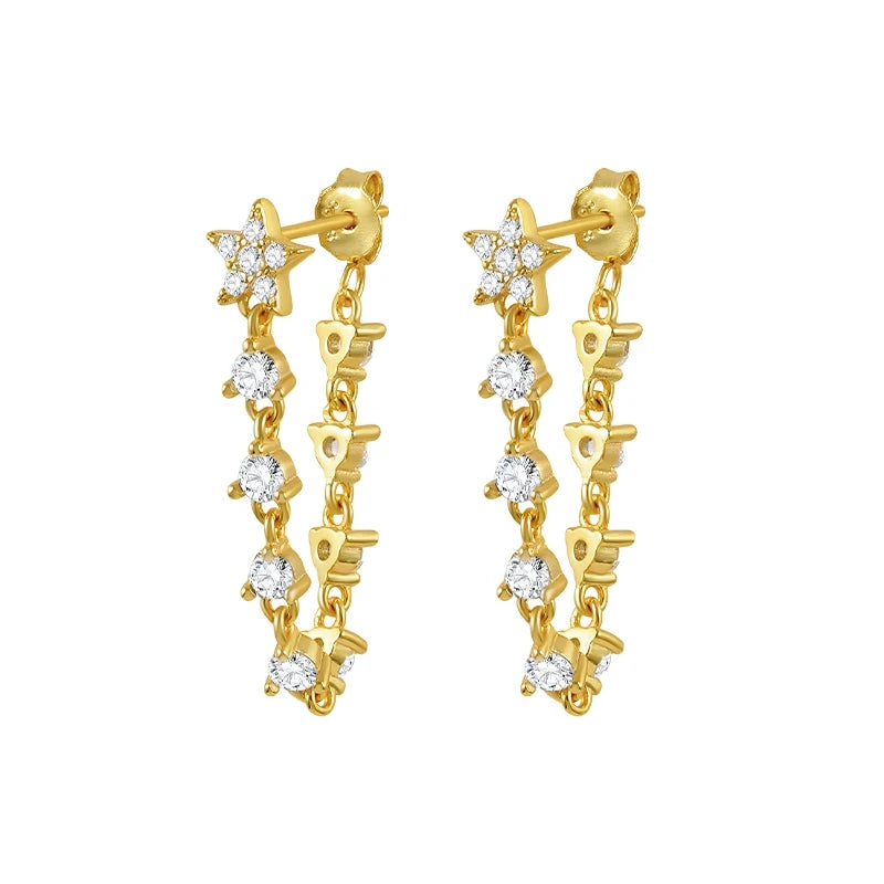 925 Silver CZ Long Tassel Chain Ear Stud Earrings Party Jewelry