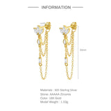 925 Silver CZ Long Tassel Chain Ear Stud Earrings Party Jewelry