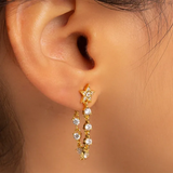 925 Silver CZ Long Tassel Chain Ear Stud Earrings Party Jewelry