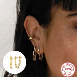 925 Silver Snake Chain Dangles Retro Stud Earrings
