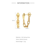 925 Silver Snake Chain Dangles Retro Stud Earrings