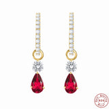 925 Silver CZ Drop Earrings Red Dangle Jewelry