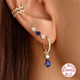925 Silver CZ Drop Earrings Red Dangle Jewelry