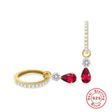 925 Silver CZ Drop Earrings Red Dangle Jewelry