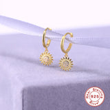 925 Silver Sunflower Dangle Earrings Zircon Wedding Jewelry