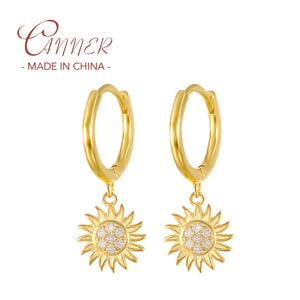 925 Silver Sunflower Dangle Earrings Zircon Wedding Jewelry