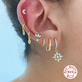 925 Silver Sunflower Dangle Earrings Zircon Wedding Jewelry