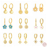 925 Silver Sunflower Dangle Earrings Zircon Wedding Jewelry