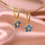 925 Silver Sunflower Dangle Earrings Zircon Wedding Jewelry