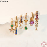 925 Silver Dangle Earrings Set - Colorful Zircon Piercings