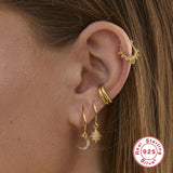 925 Silver Dangle Earrings Star Cross Leaf Huggie Earrings Women Jewelry