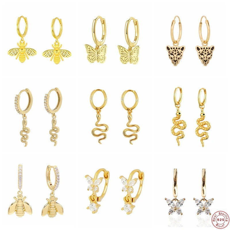 925 Silver Vintage Leopard Head Drop Earrings