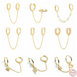 925 Silver Double Hole Chain Earring CZ Moon Star Lightning Hoop 1pc