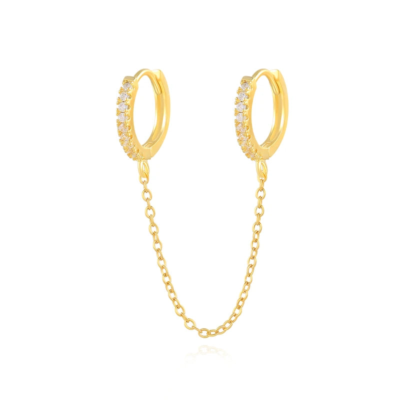 925 Silver Double Hole Chain Earring CZ Moon Star Lightning Hoop 1pc
