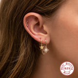 925 Silver Double Hole Chain Earring CZ Moon Star Lightning Hoop 1pc